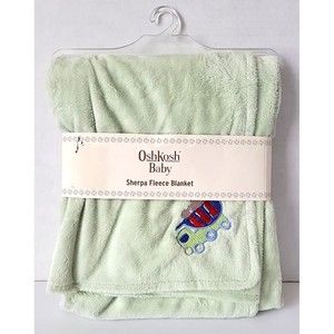 OshKosh Sherpa Fleece Baby Blanket 27 x 34 Sage Green Dump Truck NEW Security